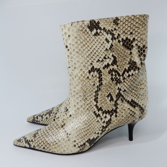 SCHUTZ Frances Pointed Toe Bootie Sz 7 Kitten Heel Cream Beige Snake Leather NEW - Picture 3 of 12